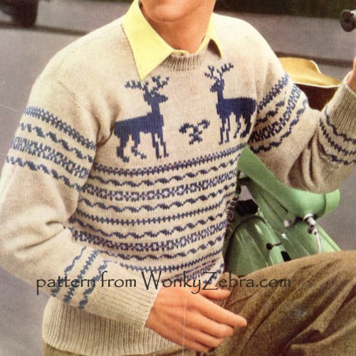 WonkyZebra - WZ00281 Mans Mens Norwegian Reindeer Sweater Vintage ...