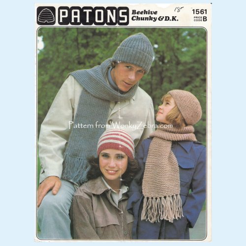WonkyZebra WZZ1235 Hat and Scarf Sets for men and women Vintage Knitting Pattern PDF Z1235